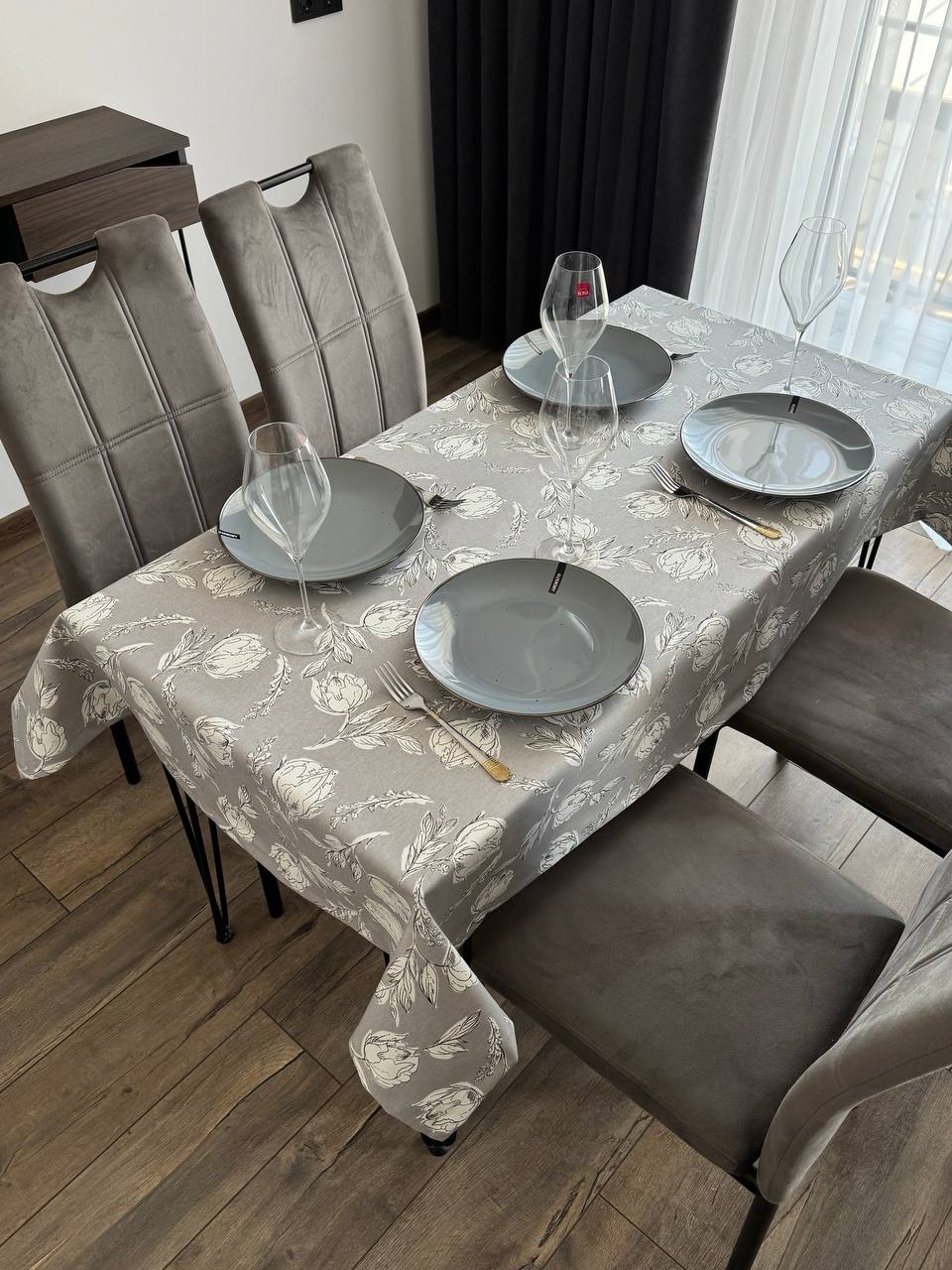 Linen waterproof tablecloth with Teflon, Geometry collection, luxury quality (custom or standard size)