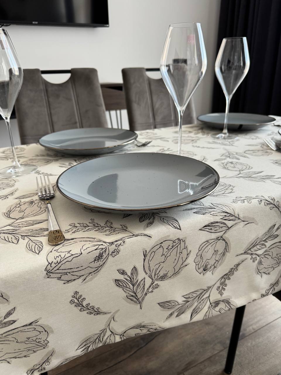 Linen waterproof tablecloth with Teflon, Geometry collection, luxury quality (custom or standard size)