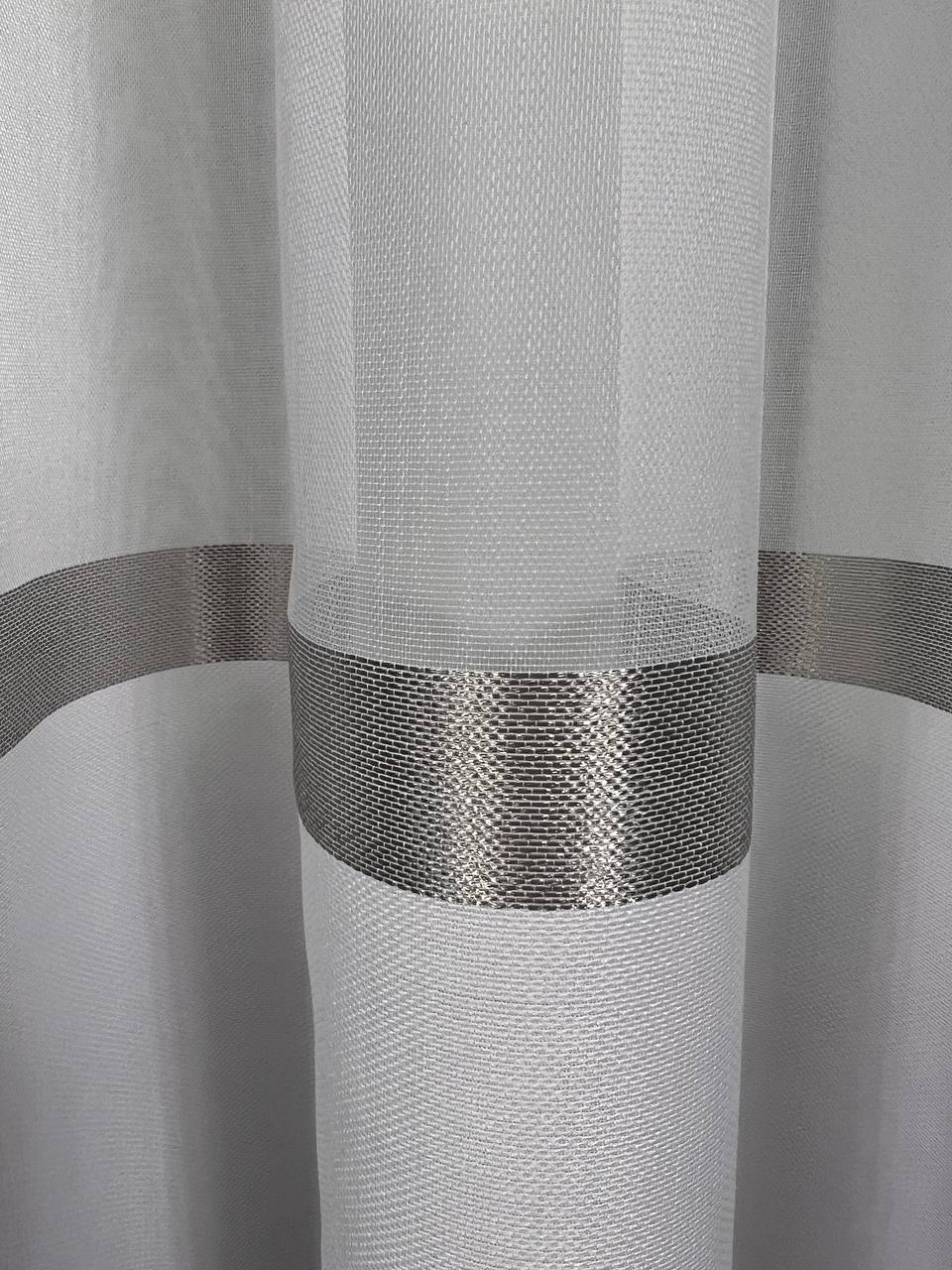 Sheer curtain with stripes and satin inserts, gray color