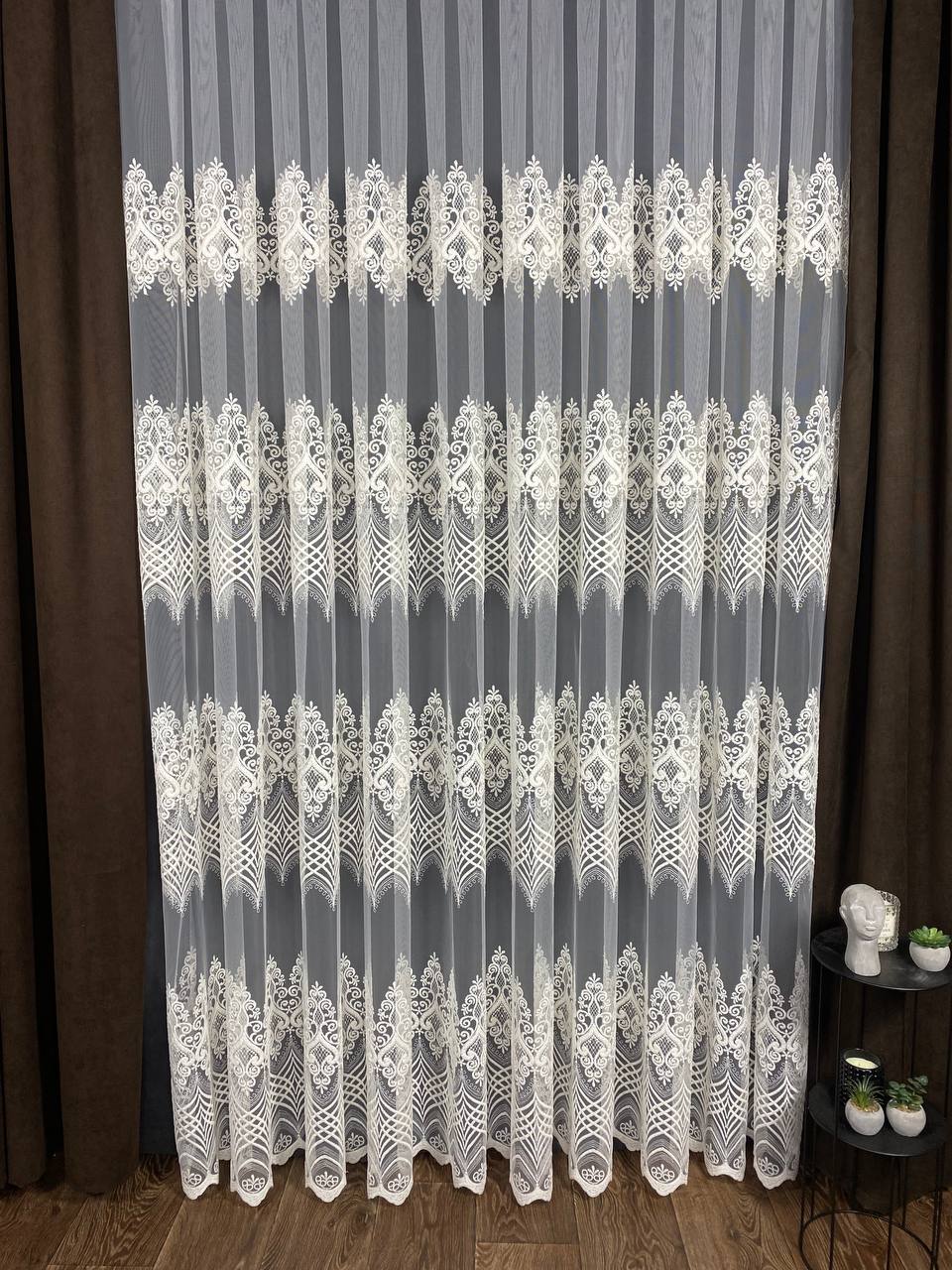 Sheer curtain with beautiful embroidery, milk color
