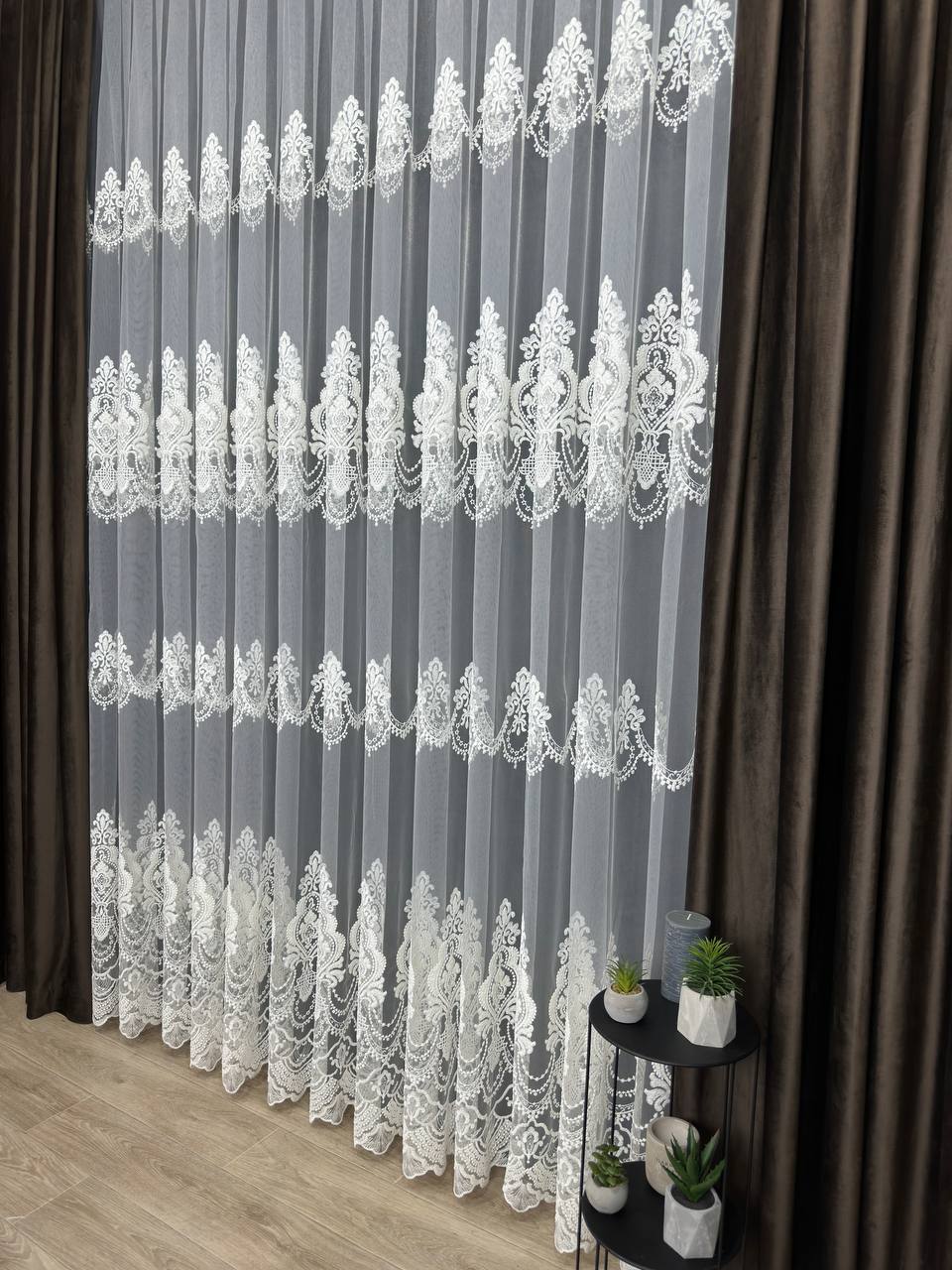 Premium quality sheer curtain with embroidery on the base, milk color
