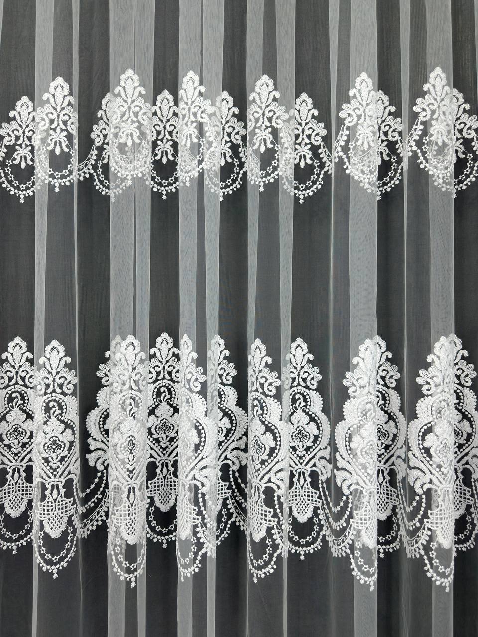 Premium quality sheer curtain with embroidery on the base, white color