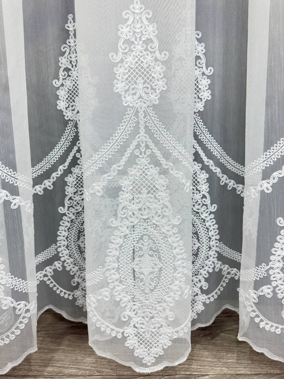 Bamboo-based sheer curtain with beautiful embroidery, white color