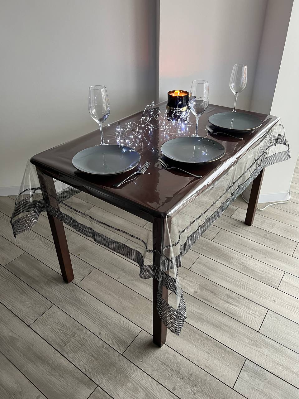 Tablecloth silicone with stones 2 ribbon, color Silver and black (Custom or standard size)