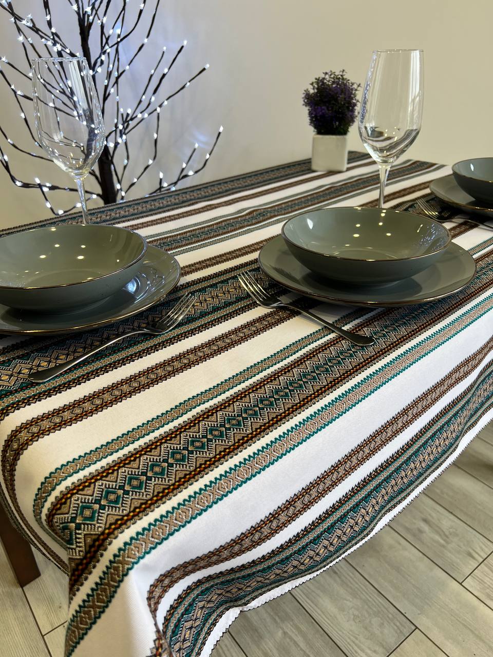 Ukrainian tablecloth embroidered linen, Ukrainian ornament, luxury quality (custom or standard size)