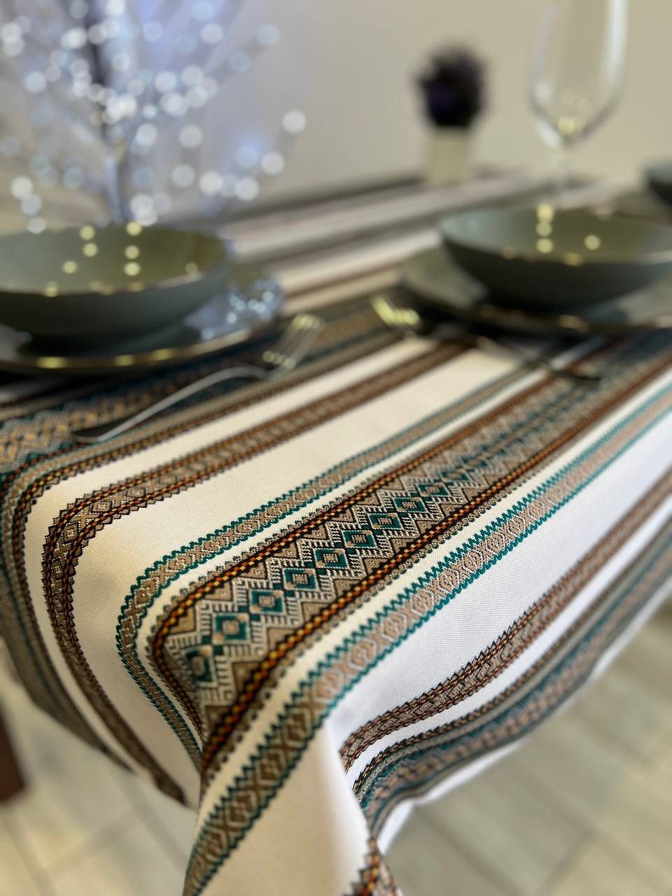 Ukrainian tablecloth embroidered linen, Ukrainian ornament, luxury quality (custom or standard size)