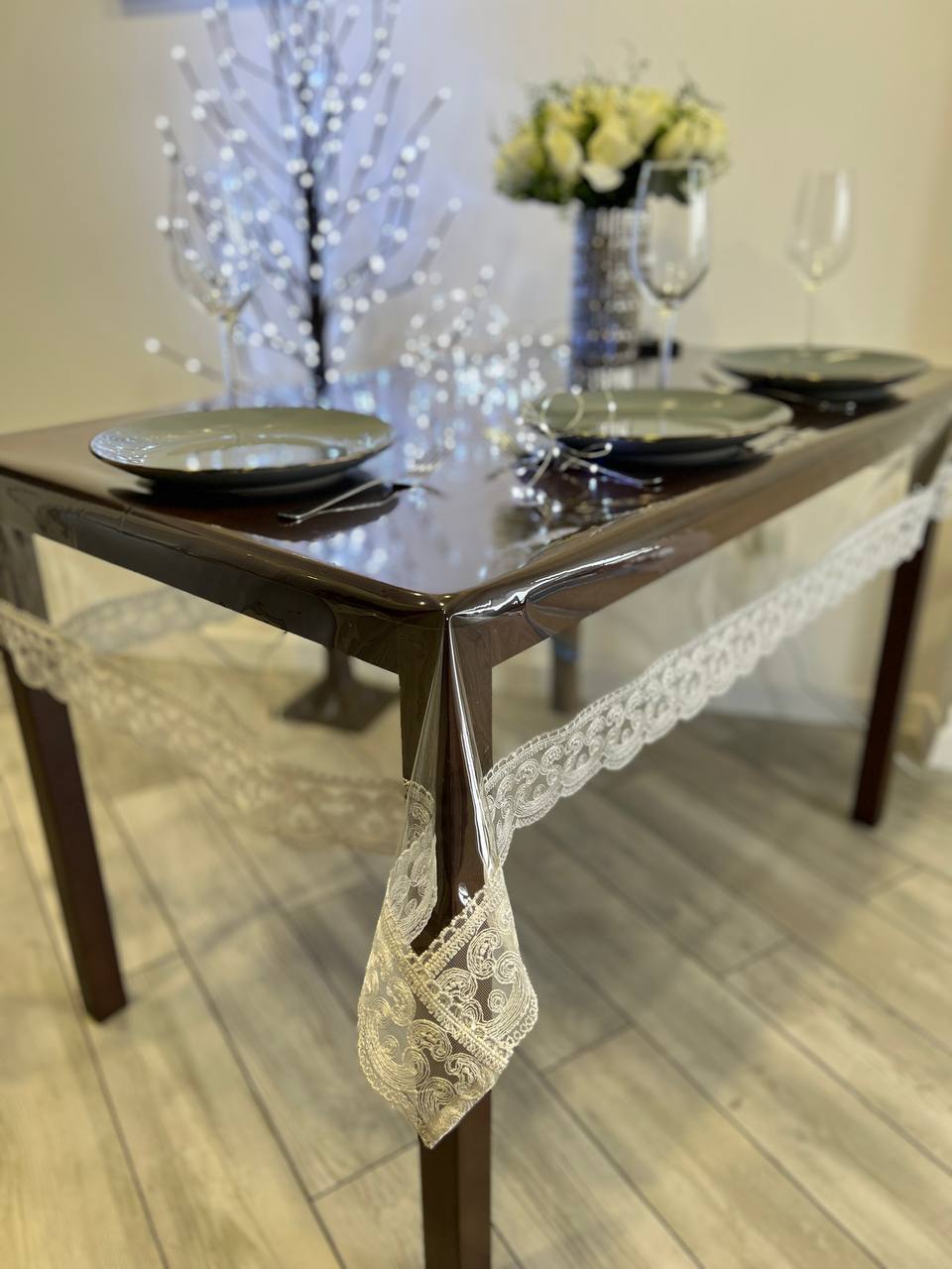 Silicone tablecloth with Rendezvous lace, color: silver (custom size or standard size)