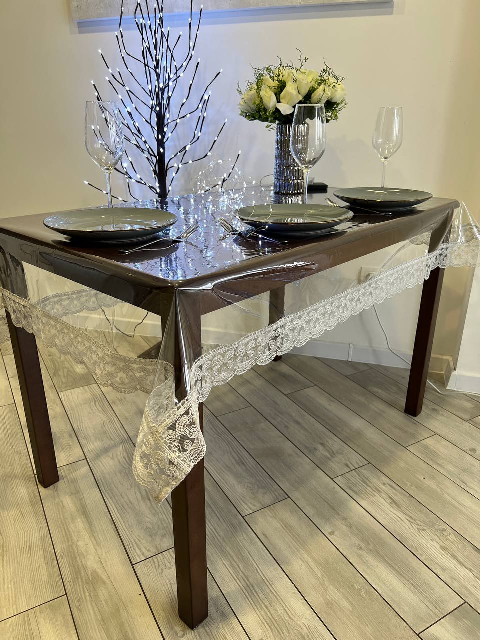 Silicone tablecloth with Rendezvous lace, color: silver (custom size or standard size)