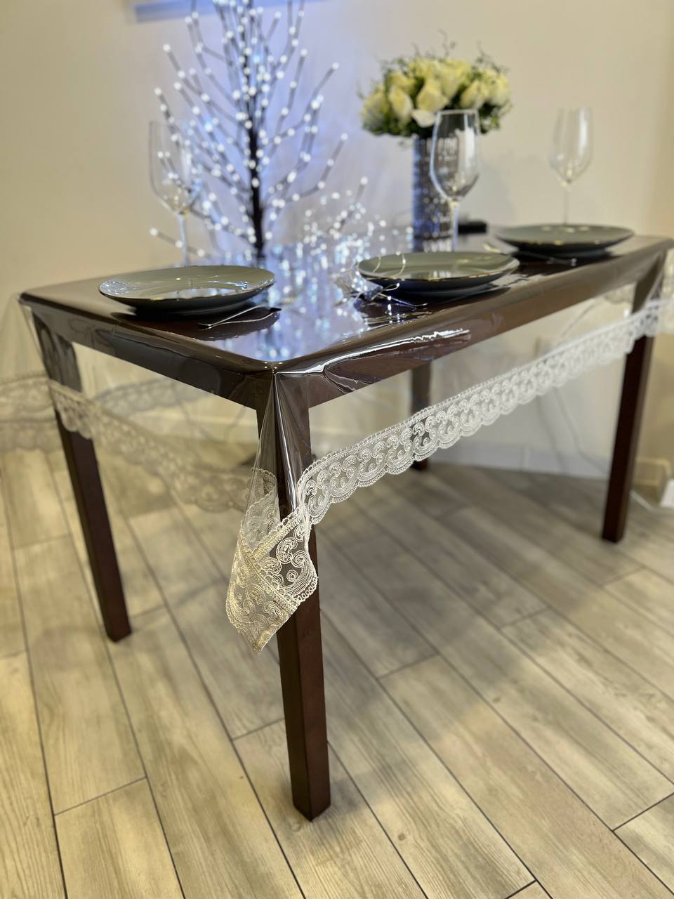Silicone tablecloth with Rendezvous lace, color: silver (custom size or standard size)