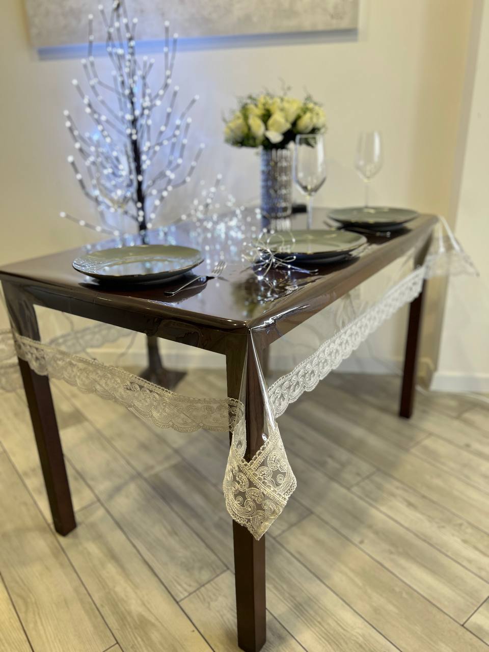 Silicone tablecloth with Rendezvous lace, color: silver (custom size or standard size)