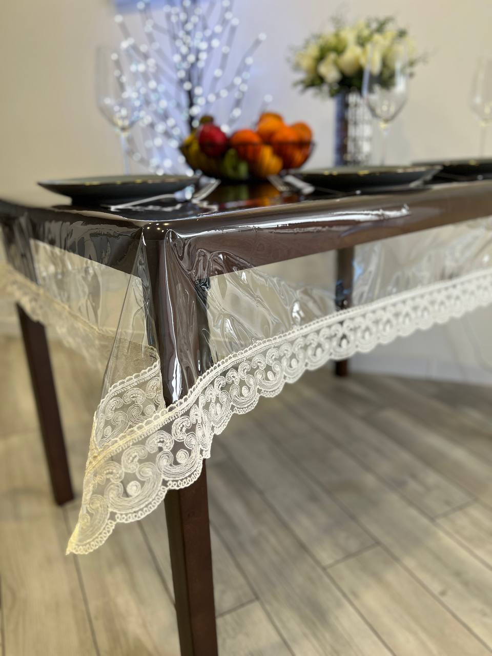 Silicone tablecloth with Rendezvous lace, color: Milk (custom size or standard size)