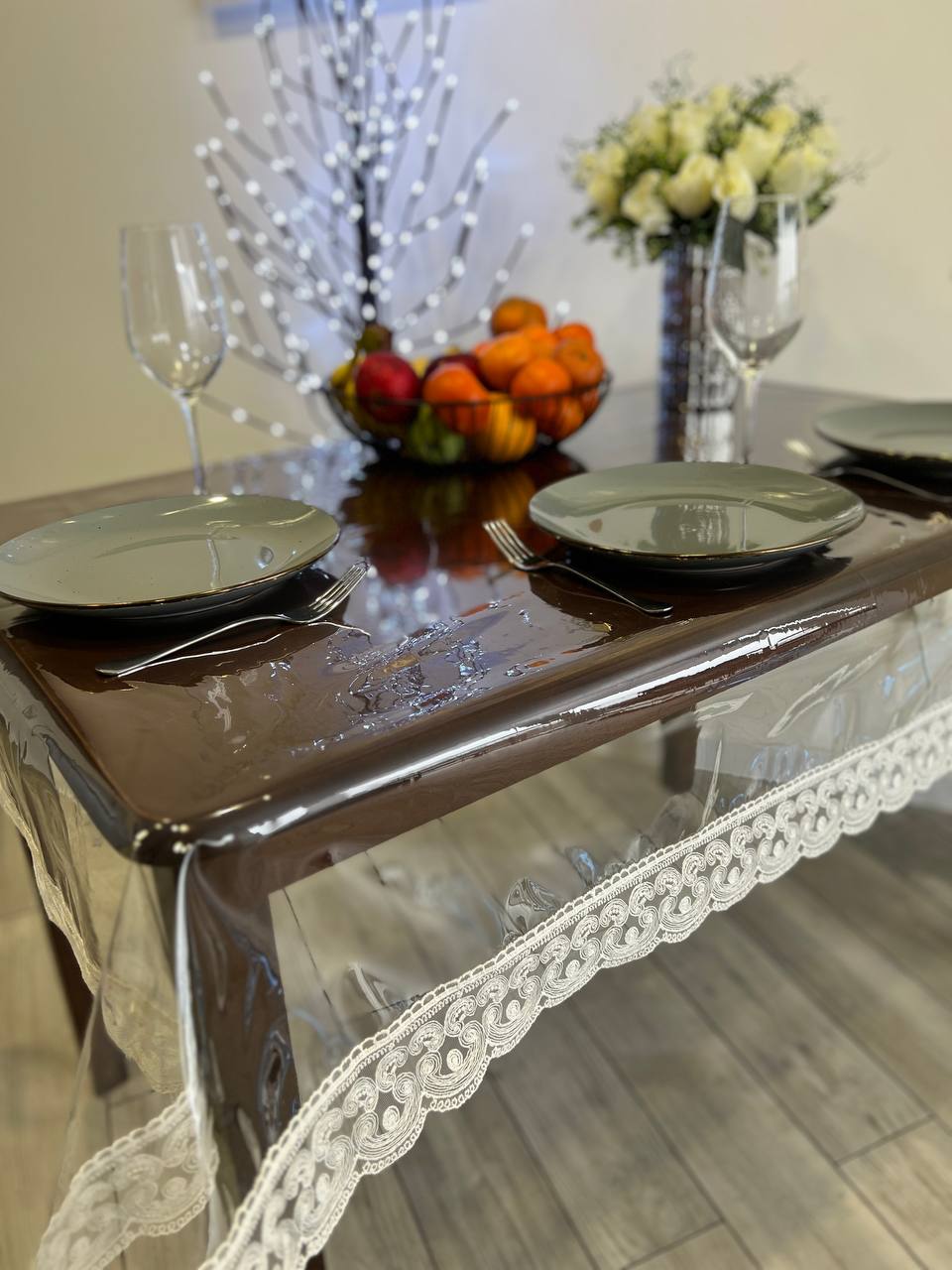Silicone tablecloth with Rendezvous lace, color: Milk (custom size or standard size)