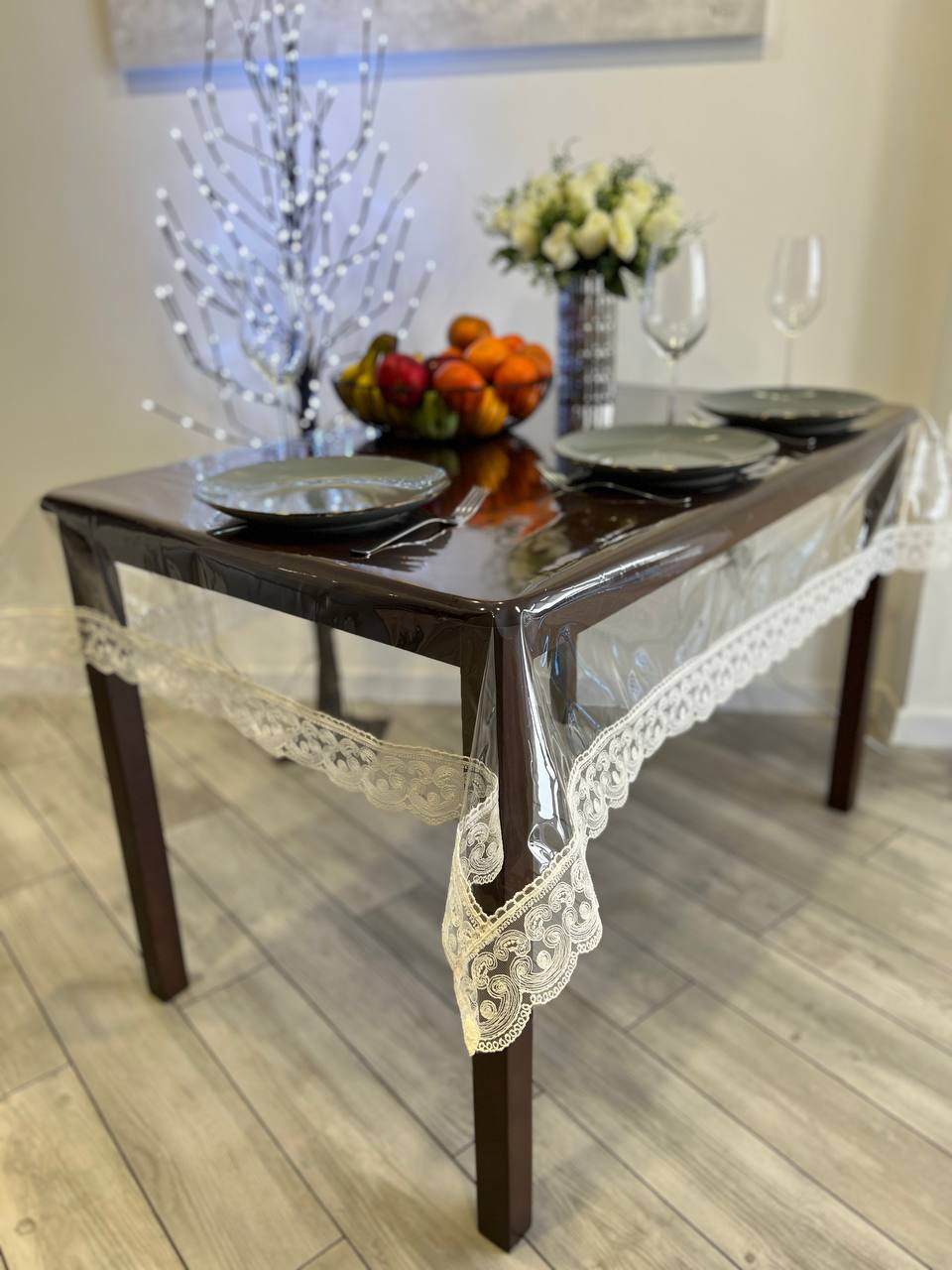 Silicone tablecloth with Rendezvous lace, color: Milk (custom size or standard size)