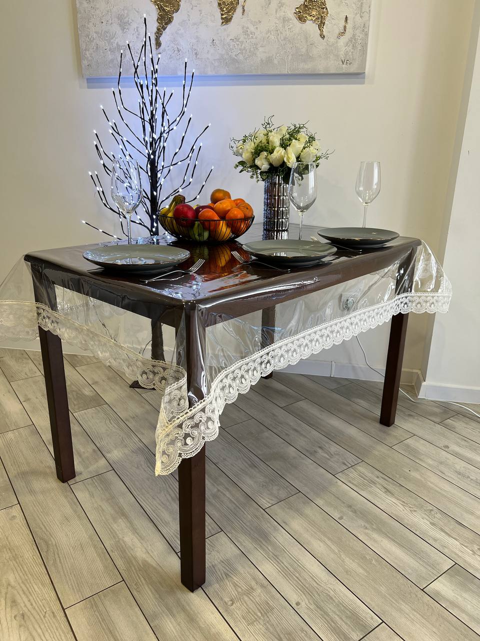 Silicone tablecloth with Rendezvous lace, color: Milk (custom size or standard size)
