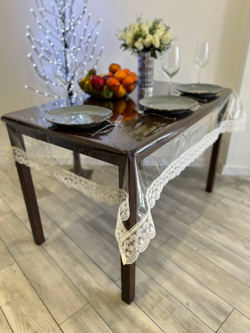 Silicone tablecloth with Rendezvous lace, color: Milk (custom size or standard size)