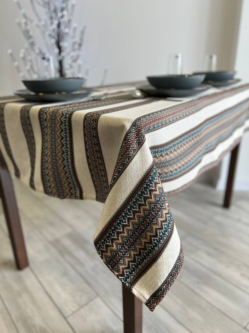 Ukrainian tablecloth embroidered linen, Ukrainian ornament, luxury quality (custom or standard size)