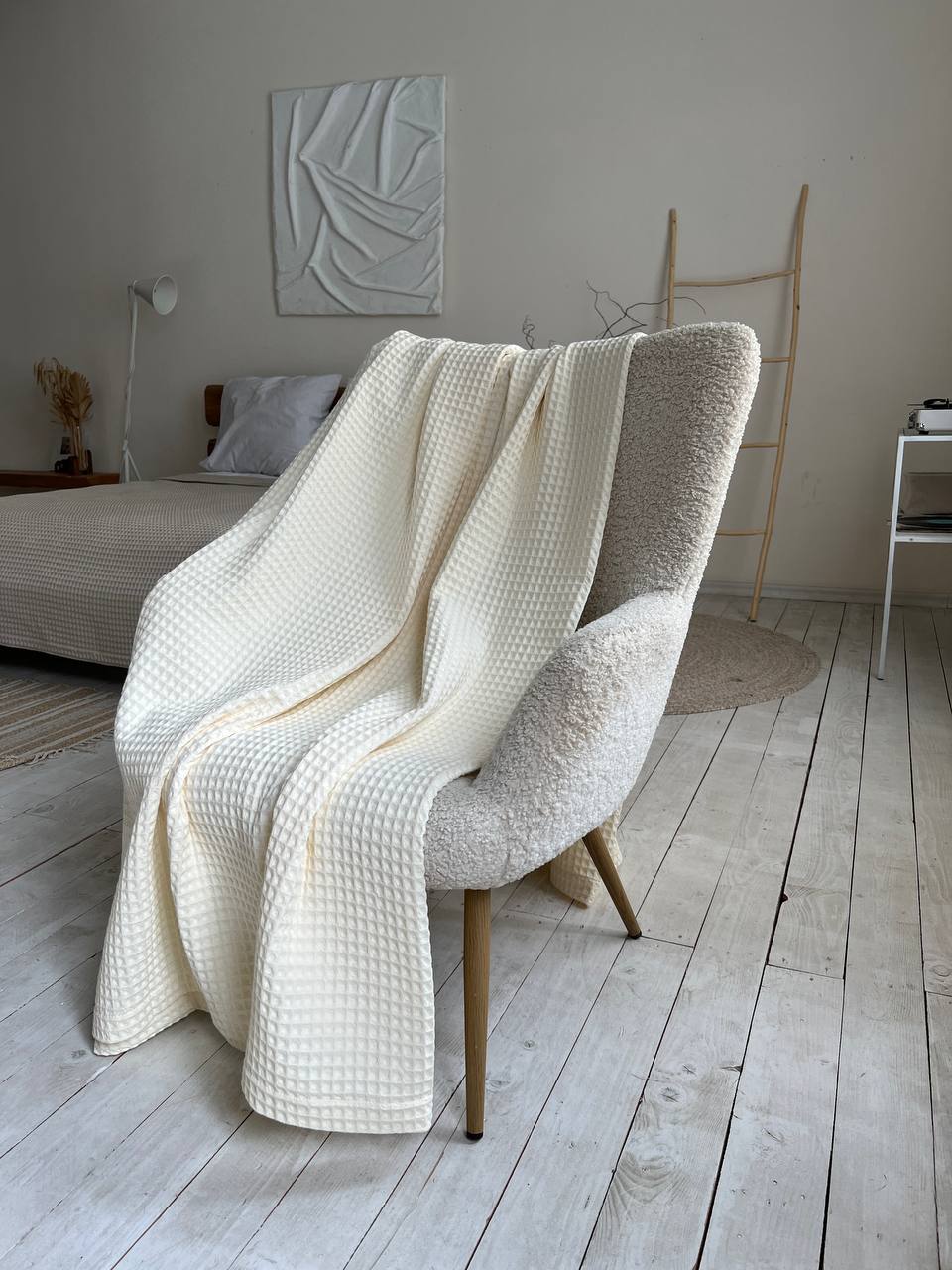 Waffle bedspread, 100% cotton, milk color