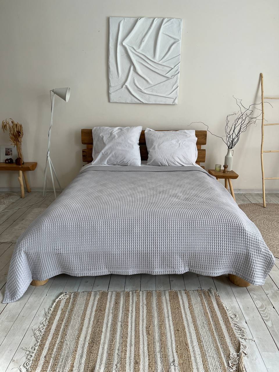 Waffle bedspread, 100% cotton, grey color
