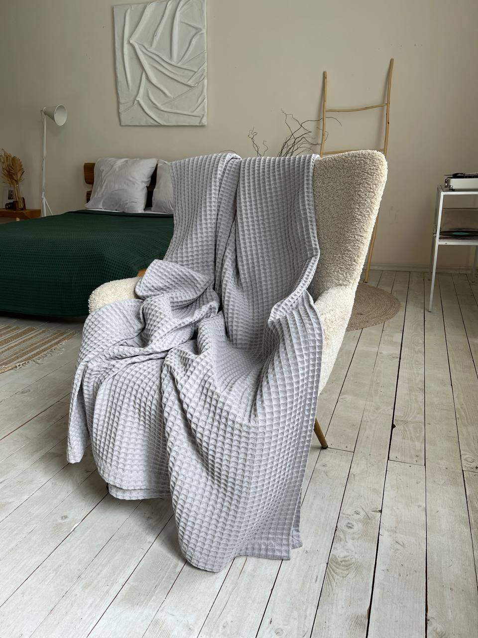 Waffle bedspread, 100% cotton, grey color