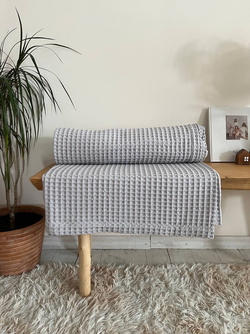 Waffle bedspread, 100% cotton, grey color