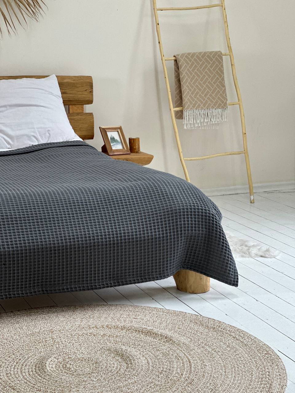 Waffle bedspread, 100% cotton, graphite color