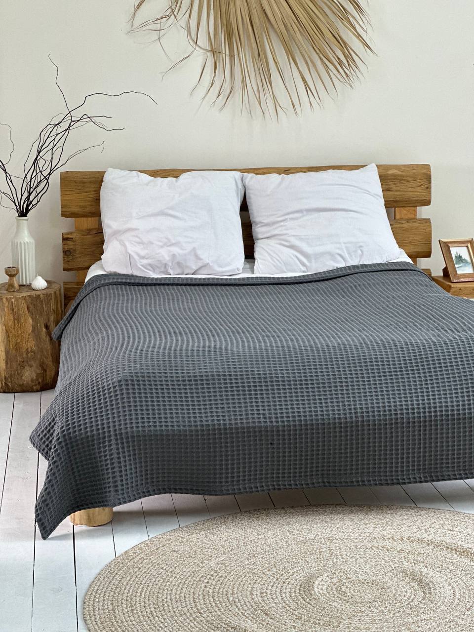 Waffle bedspread, 100% cotton, graphite color
