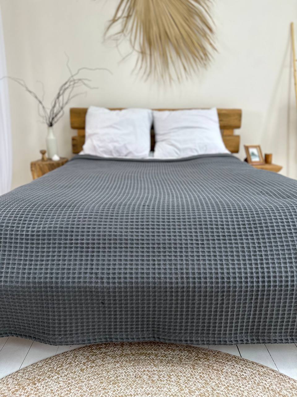 Waffle bedspread, 100% cotton, graphite color