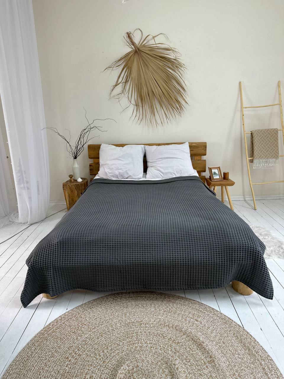 Waffle bedspread, 100% cotton, graphite color