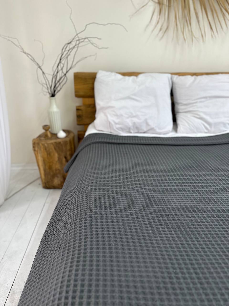 Waffle bedspread, 100% cotton, graphite color