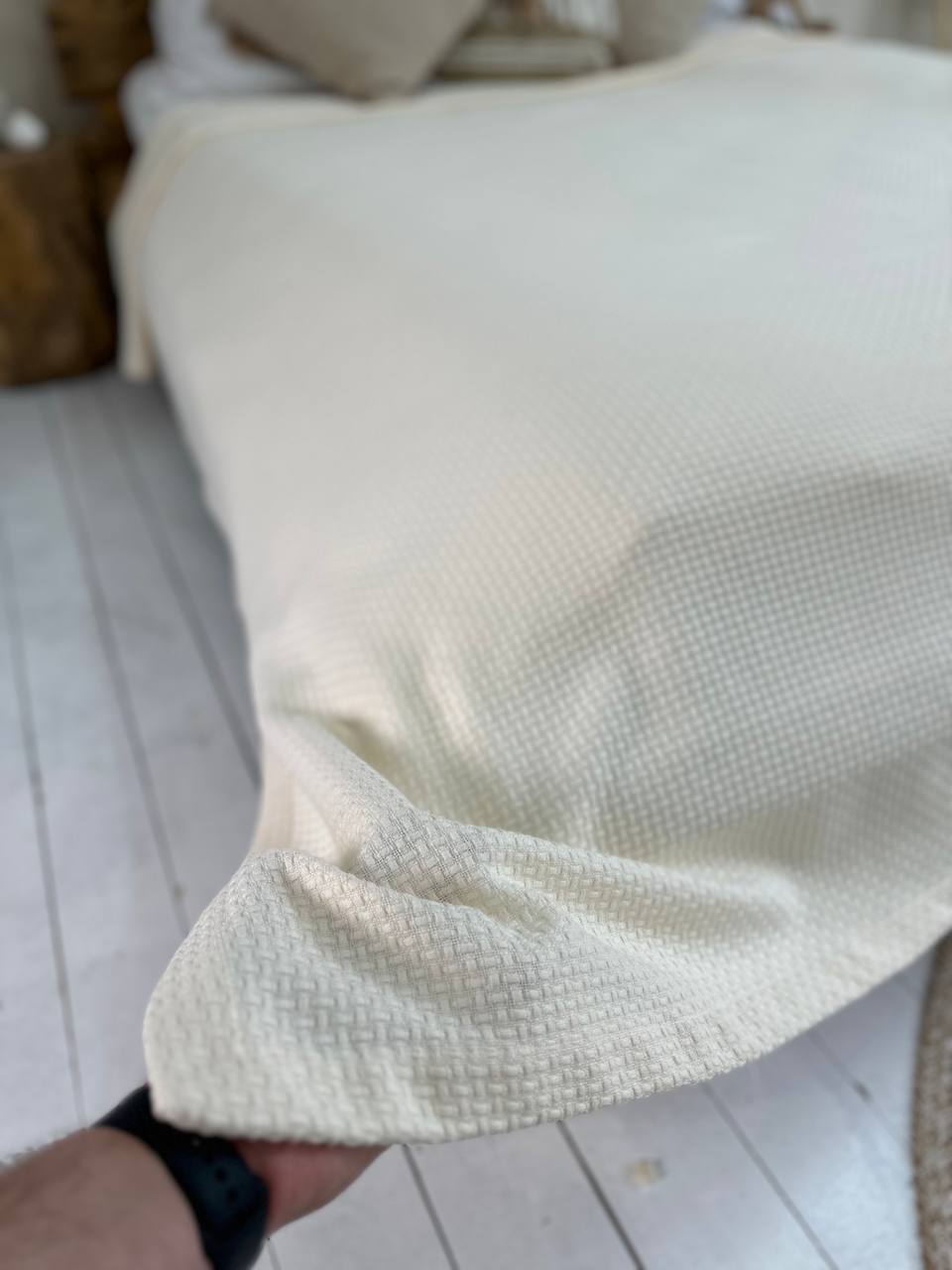 Сotton bedspread "Soft", milk color