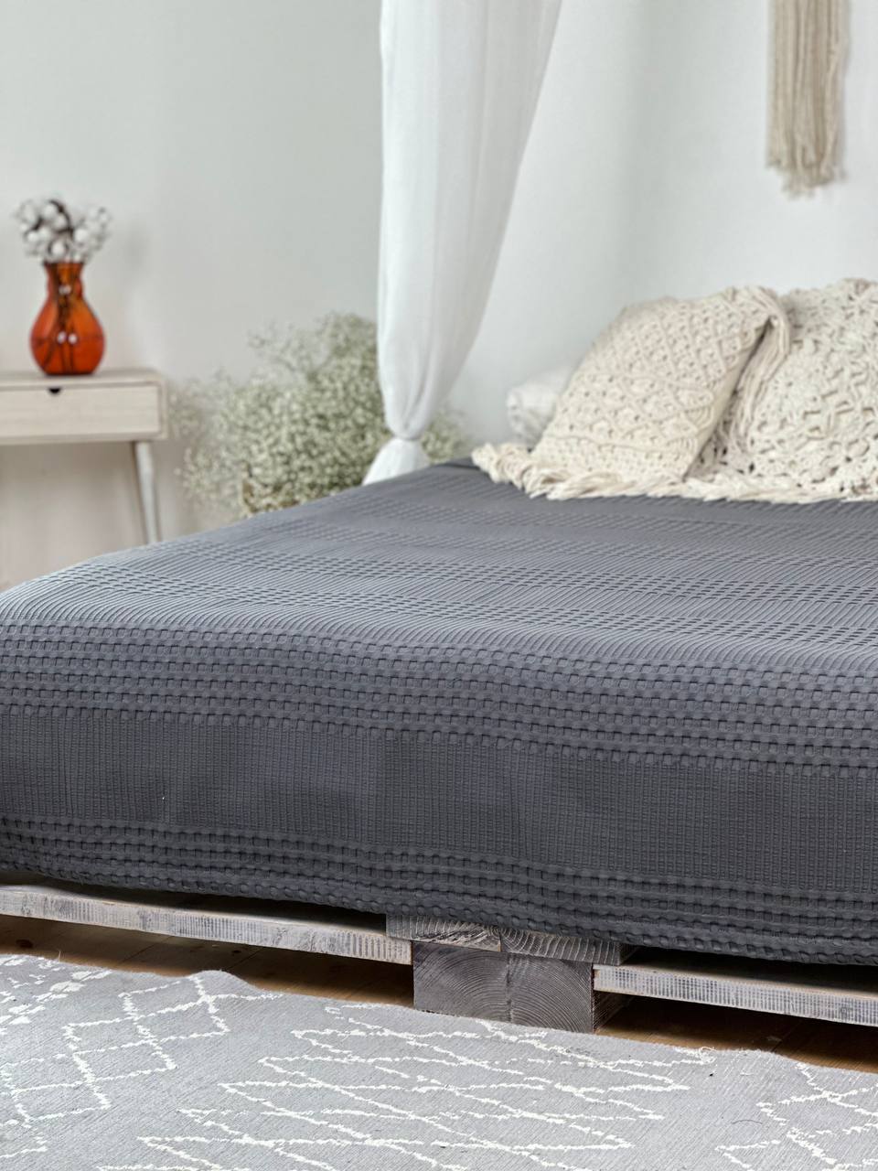 Сotton bedspread "Pike", graphite color
