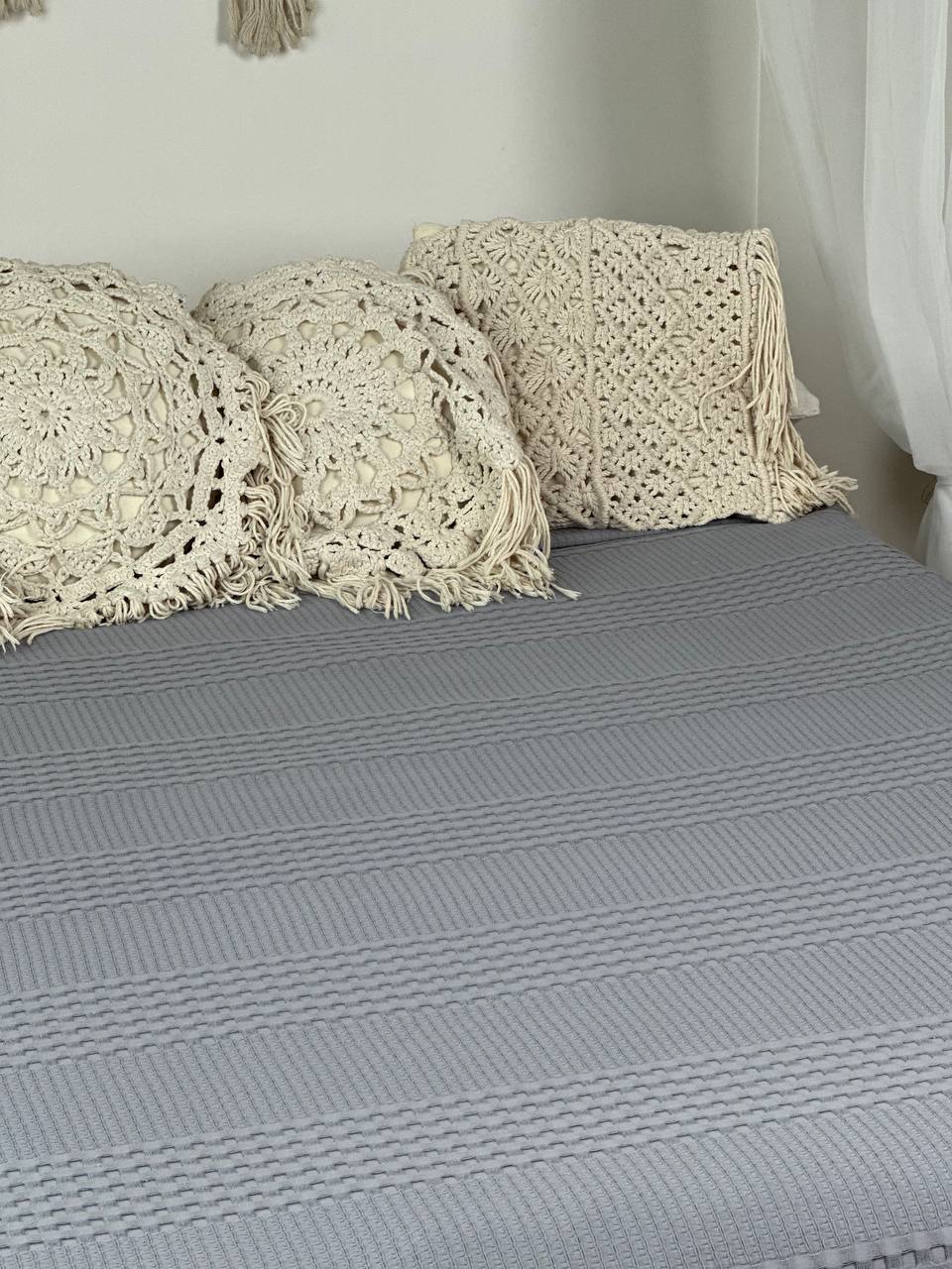 Сotton bedspread "Pike", gray color