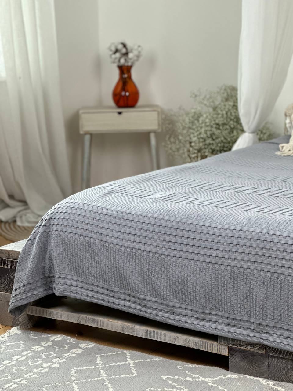 Сotton bedspread "Pike", gray color