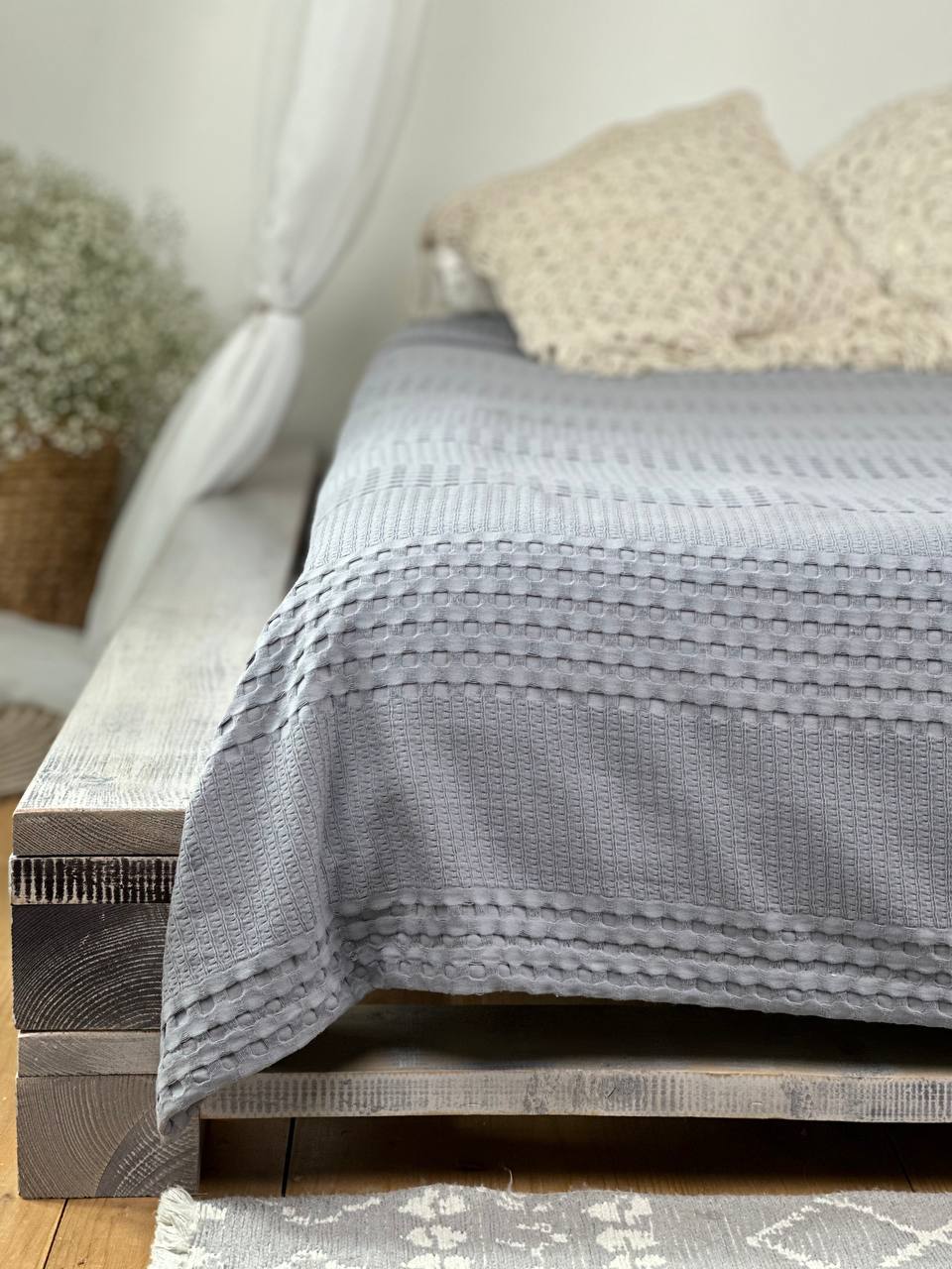 Сotton bedspread "Pike", gray color