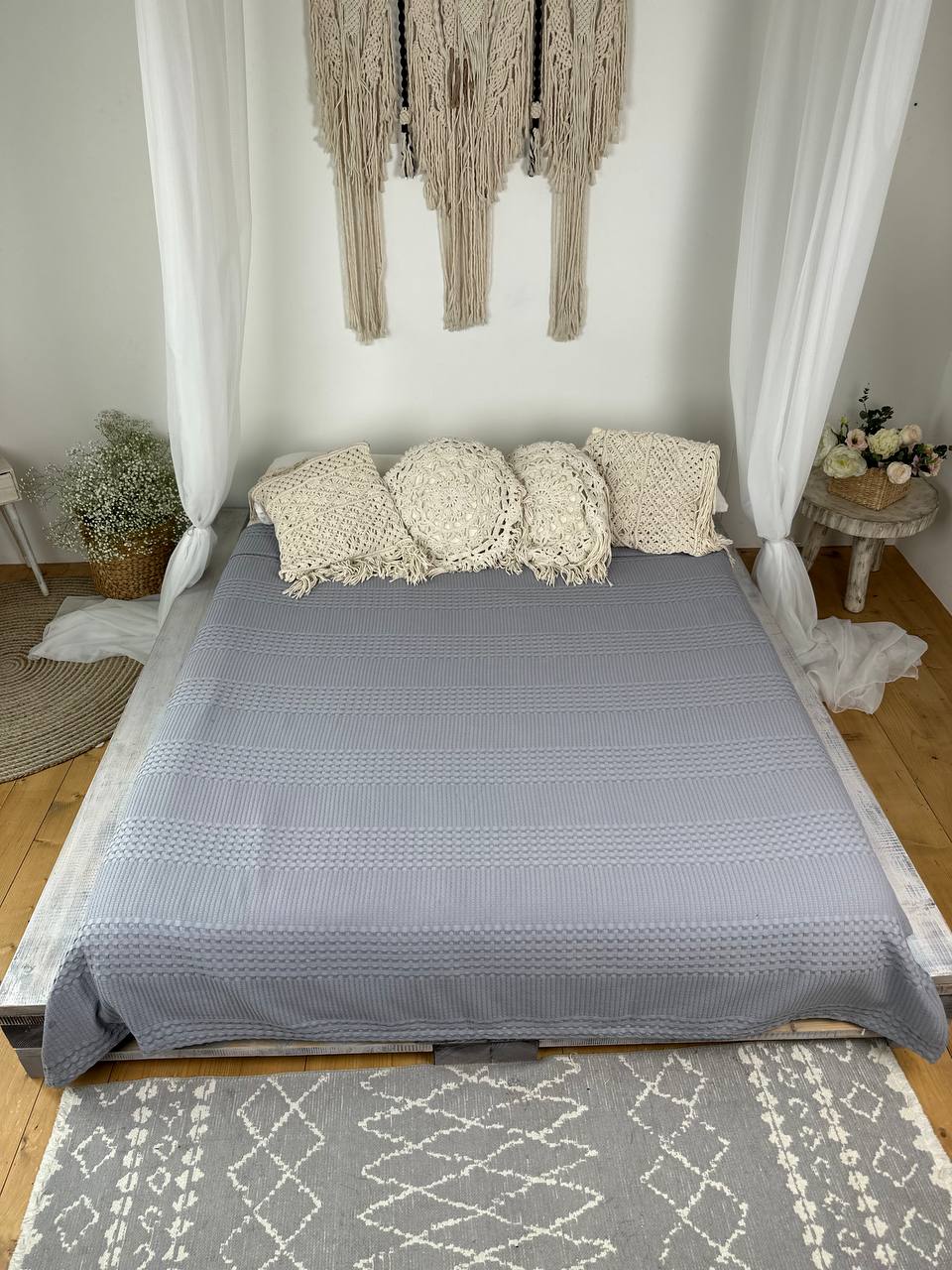 Сotton bedspread "Pike", gray color