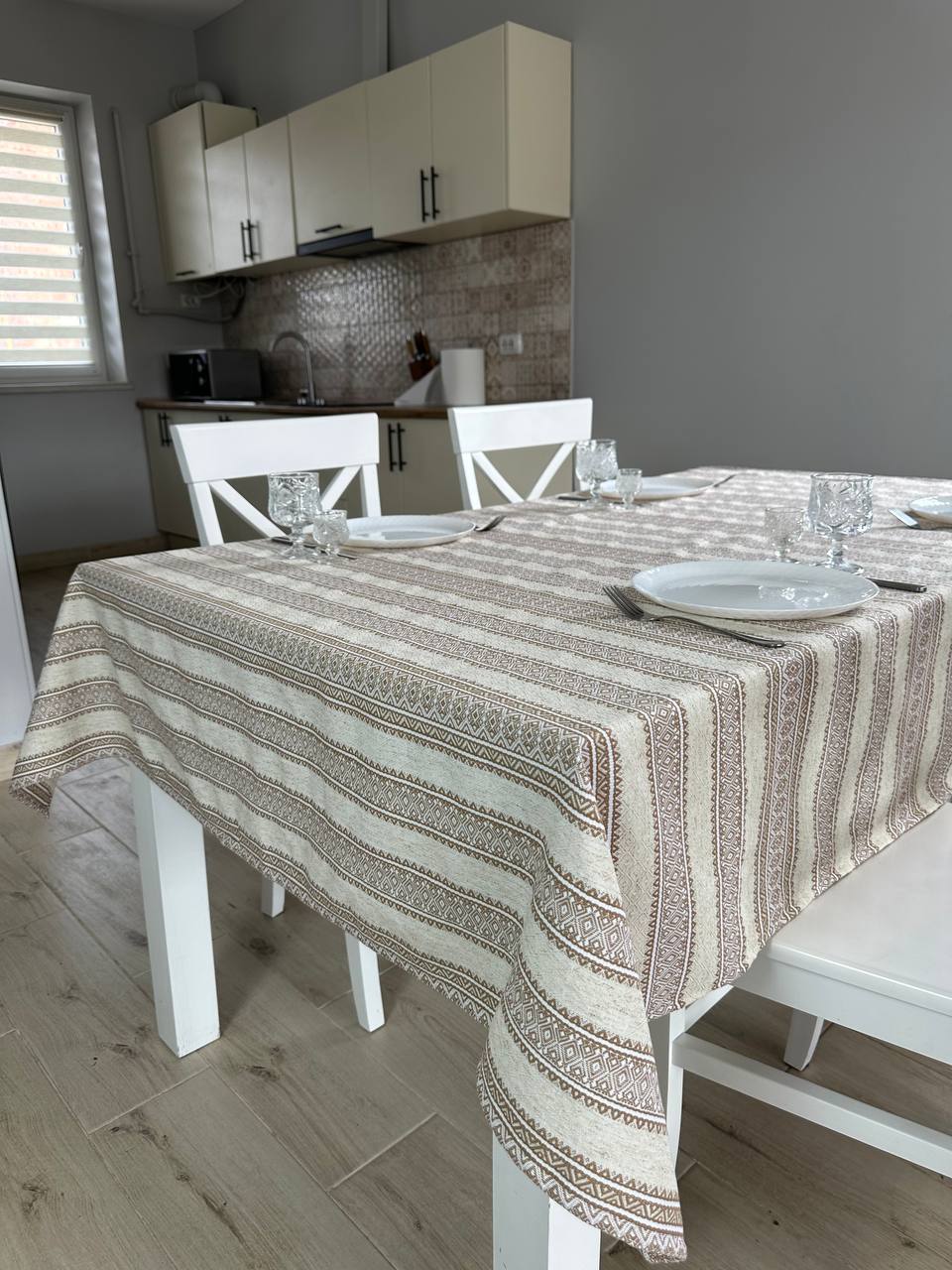 Ukrainian tablecloth embroidered linen, Ukrainian ornament, luxury quality (custom or standard size)