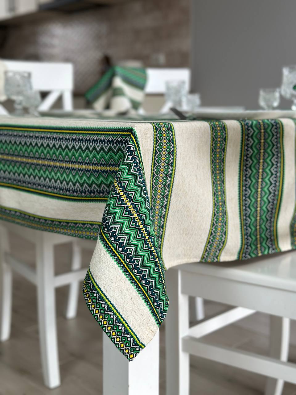 Ukrainian tablecloth embroidered linen, Ukrainian ornament, luxury quality (custom or standard size)