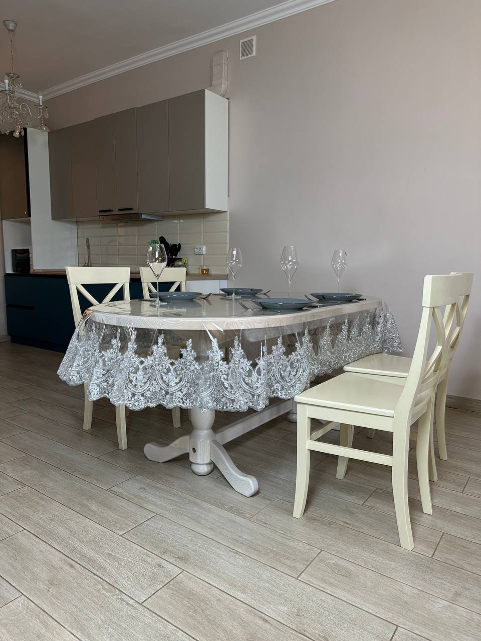 Silicone tablecloth with kings lace, color: Silver (custom size or standard size)