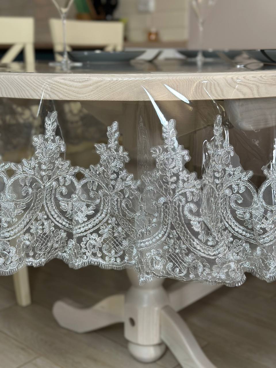 Silicone tablecloth with kings lace, color: Silver (custom size or standard size)