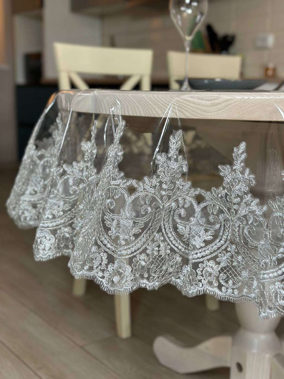 Silicone tablecloth with kings lace, color: Silver (custom size or standard size)