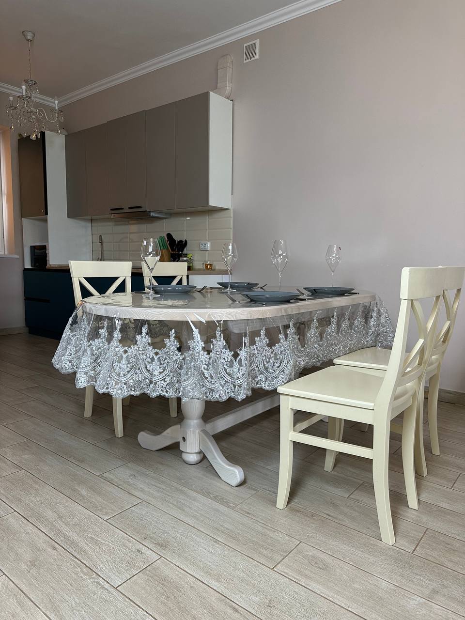 Silicone tablecloth with kings lace, color: Silver (custom size or standard size)