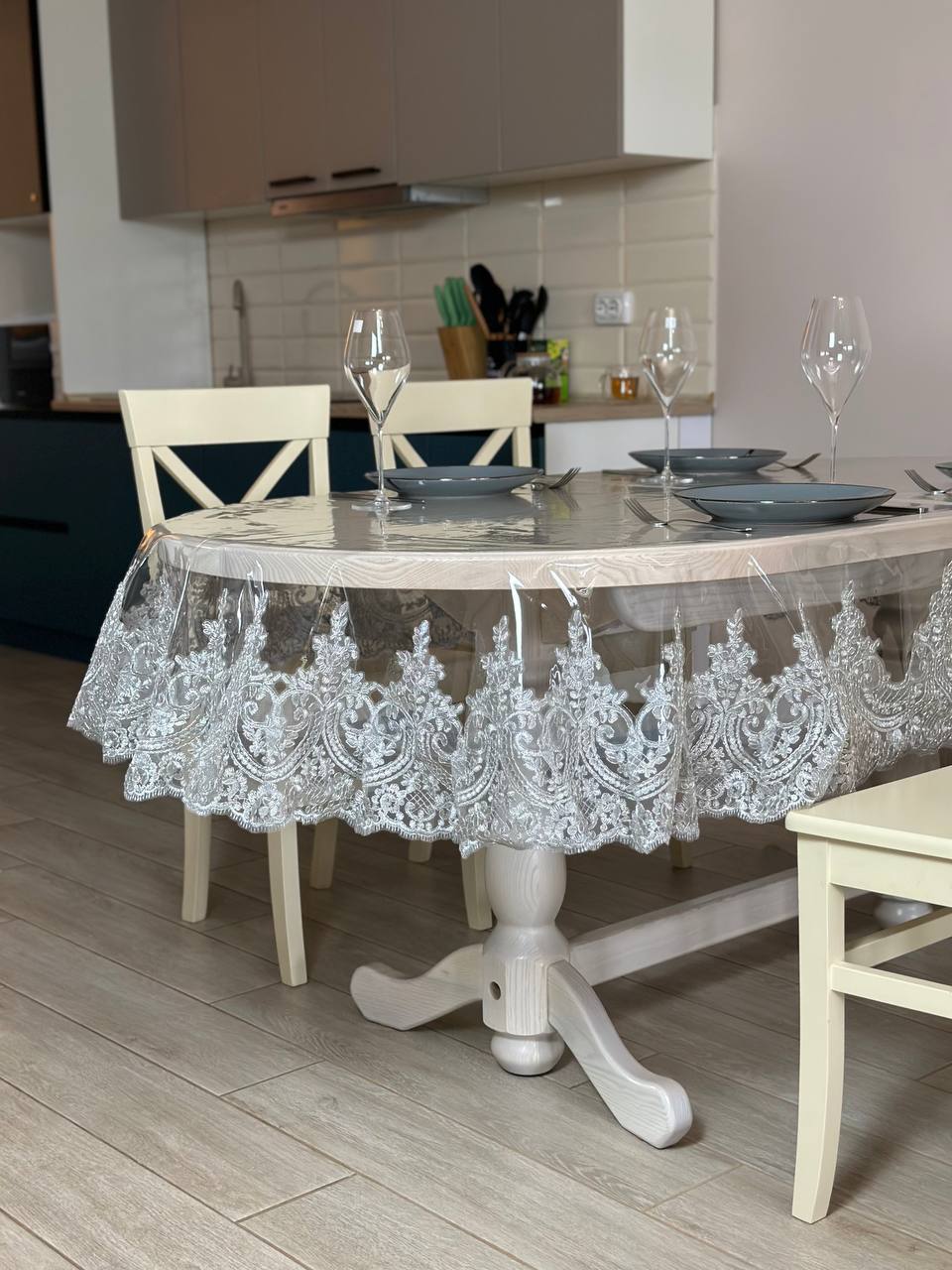 Silicone tablecloth with kings lace, color: Silver (custom size or standard size)