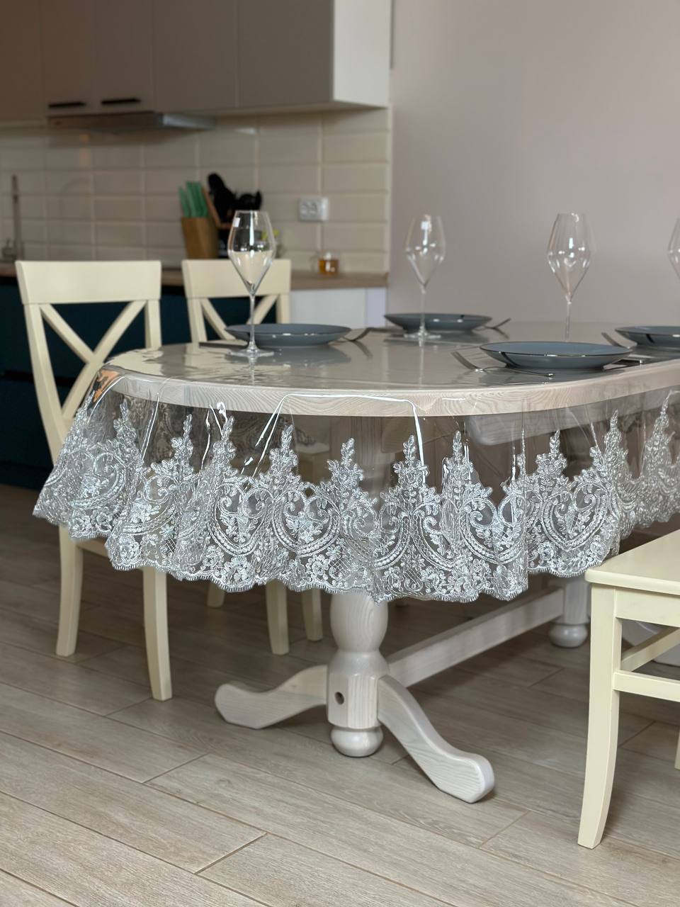 Silicone tablecloth with kings lace, color: Silver (custom size or standard size)
