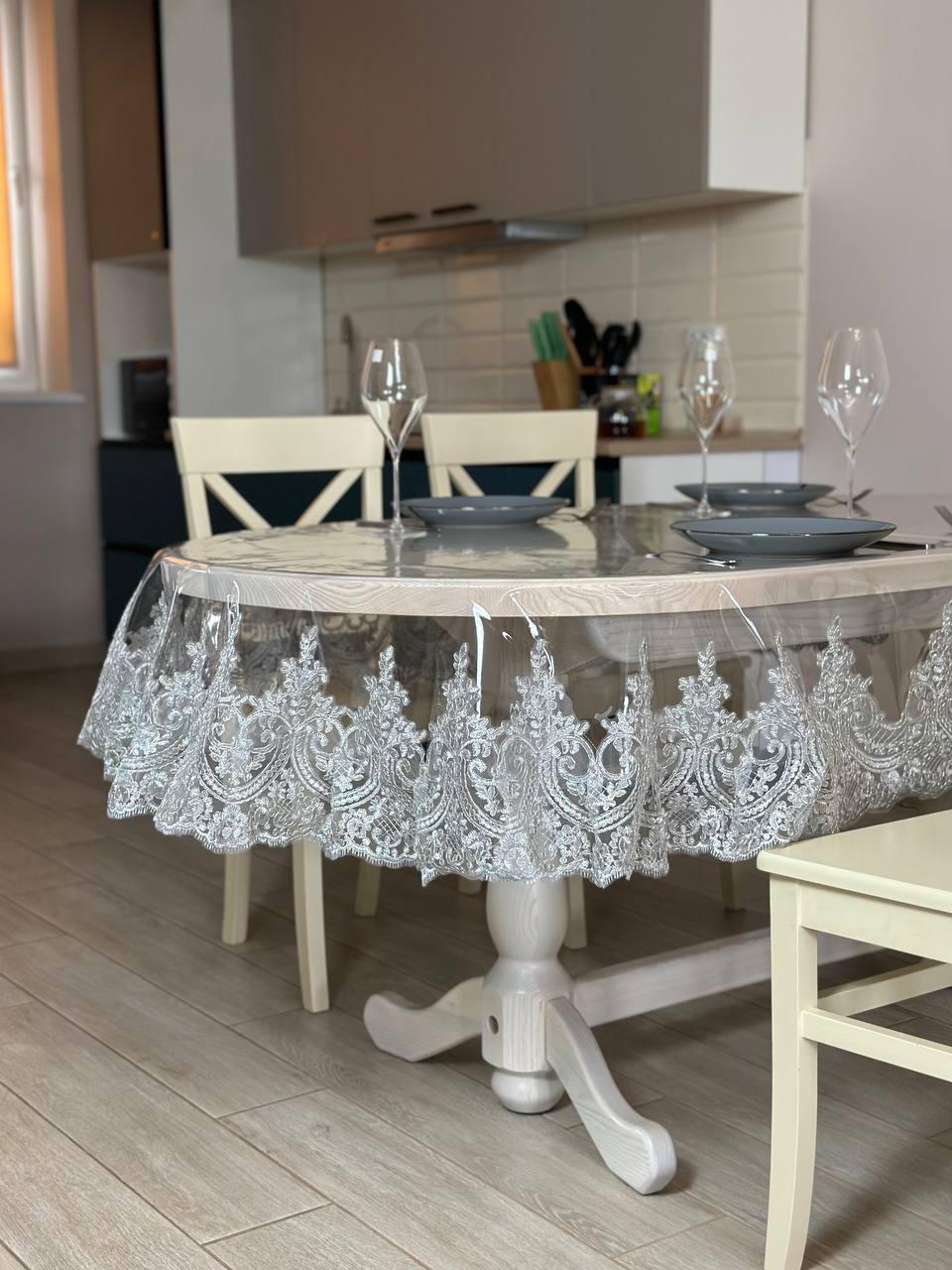 Silicone tablecloth with kings lace, color: Silver (custom size or standard size)