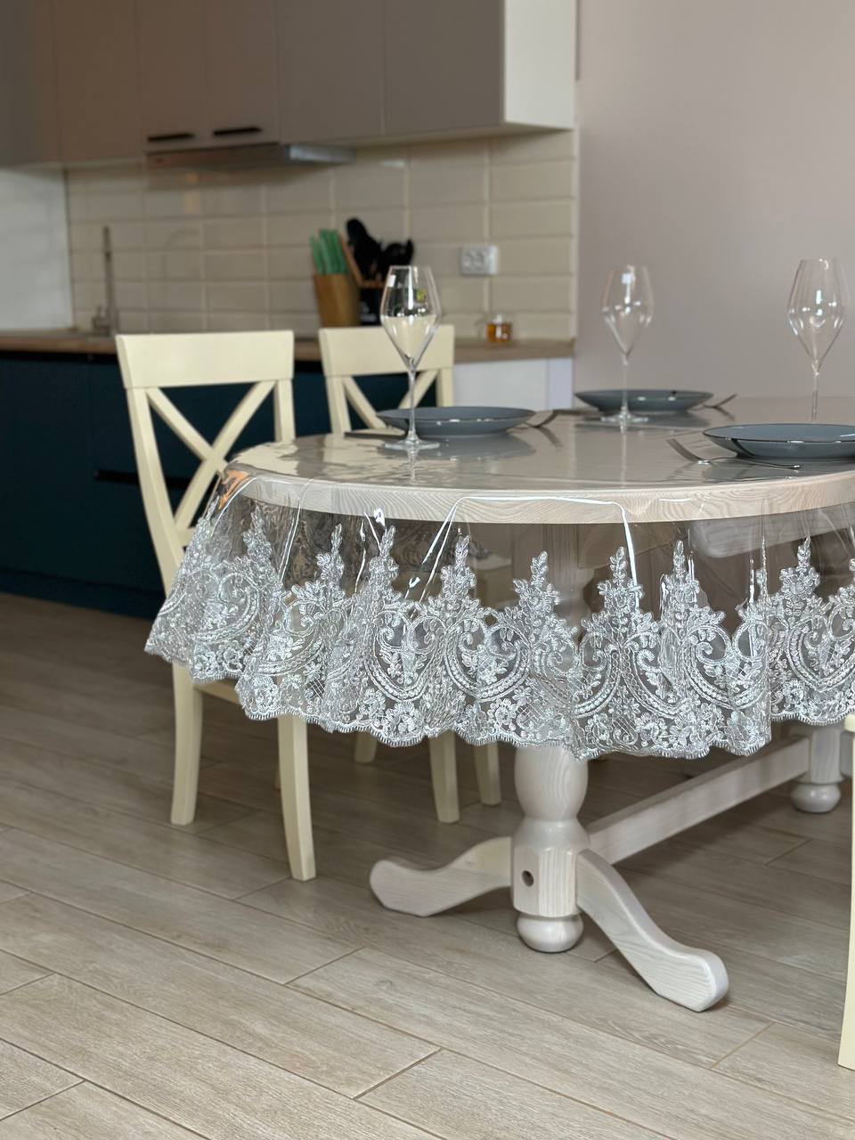 Silicone tablecloth with kings lace, color: Silver (custom size or standard size)