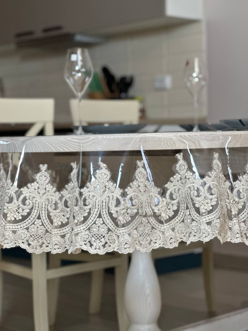 Silicone tablecloth with lace Emperor, color: Champagne (beige) (custom size or standard size)