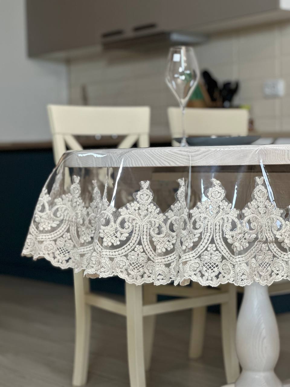 Silicone tablecloth with lace Emperor, color: Champagne (beige) (custom size or standard size)