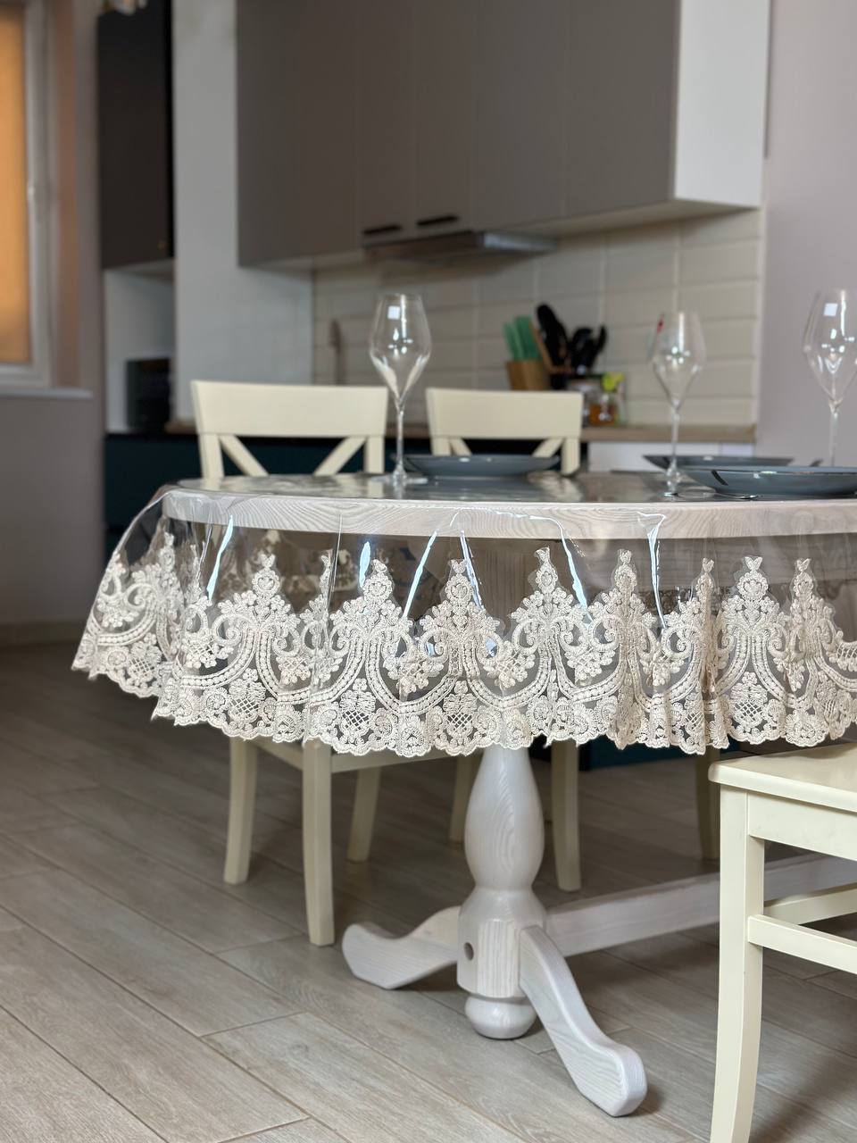 Silicone tablecloth with lace Emperor, color: Champagne (beige) (custom size or standard size)