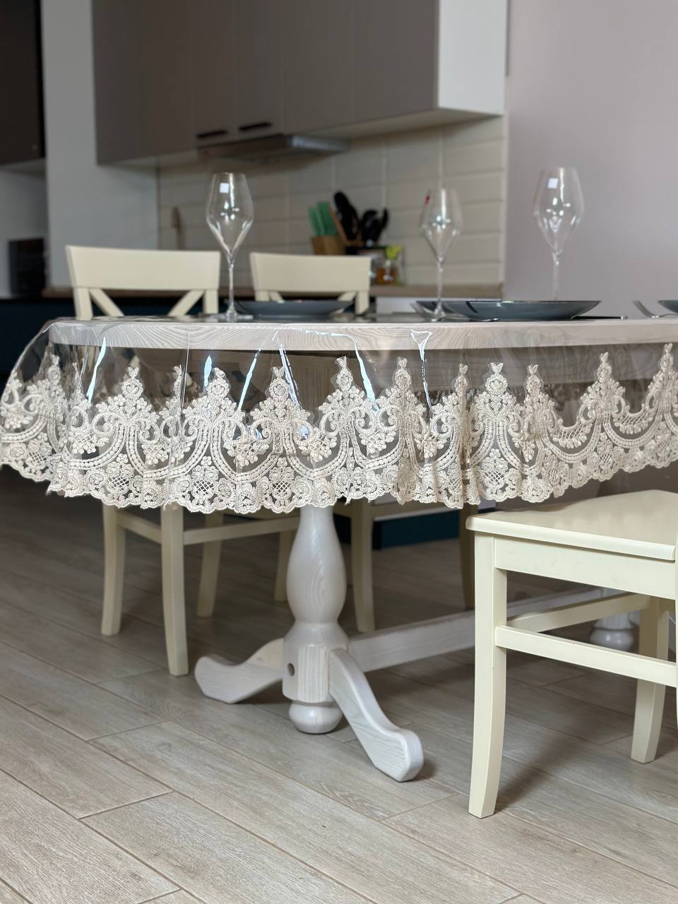 Silicone tablecloth with lace Emperor, color: Champagne (beige) (custom size or standard size)