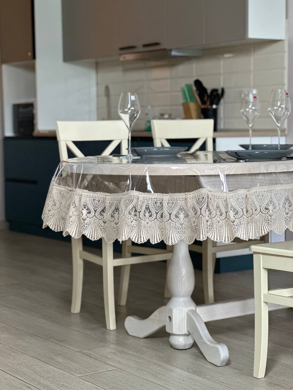 Silicone tablecloth with Versailles lace, color: Cappuccino (custom size or standard size)